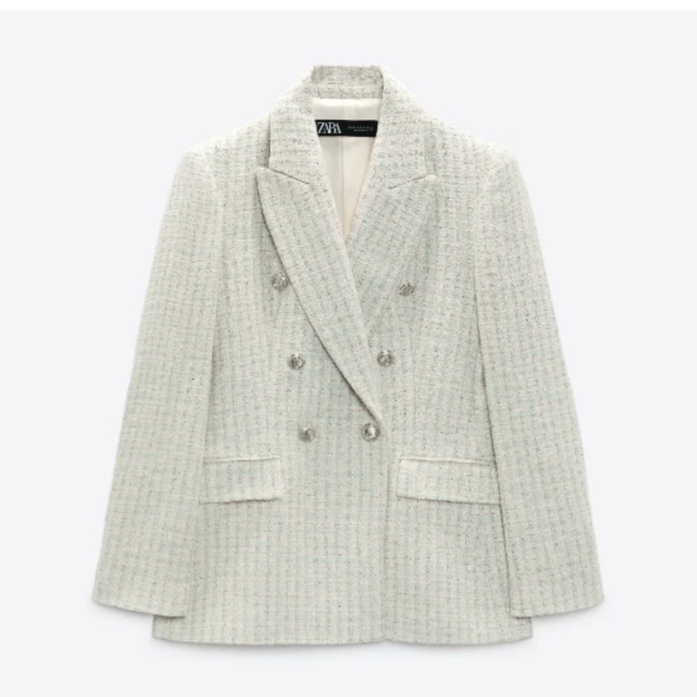 Zara Women's Light Gray Double-Breasted Blazer